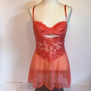 Yandy Lacey Peach Color Negligee Women’s Size Small